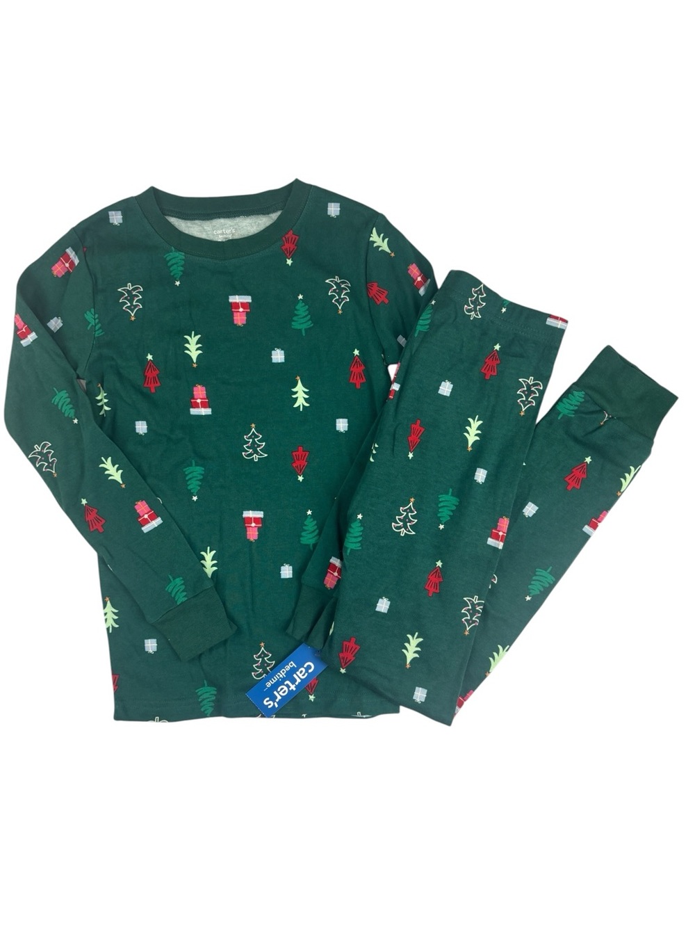 Carter's Kids Green Holiday Christmas Trees Snug Fit 2 Piece Pajama Set Size 8